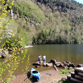 Image of Cascade Pass with Kayakers, Spring