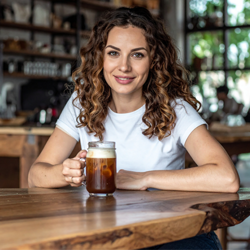 Woman Enjoying Craft Cold Brew Coffee Image