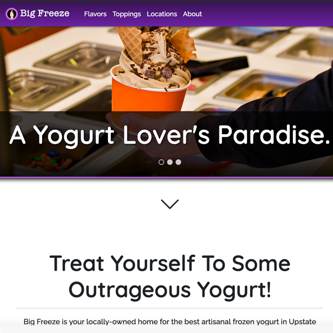 Image of Big Freeze Yogurt Website