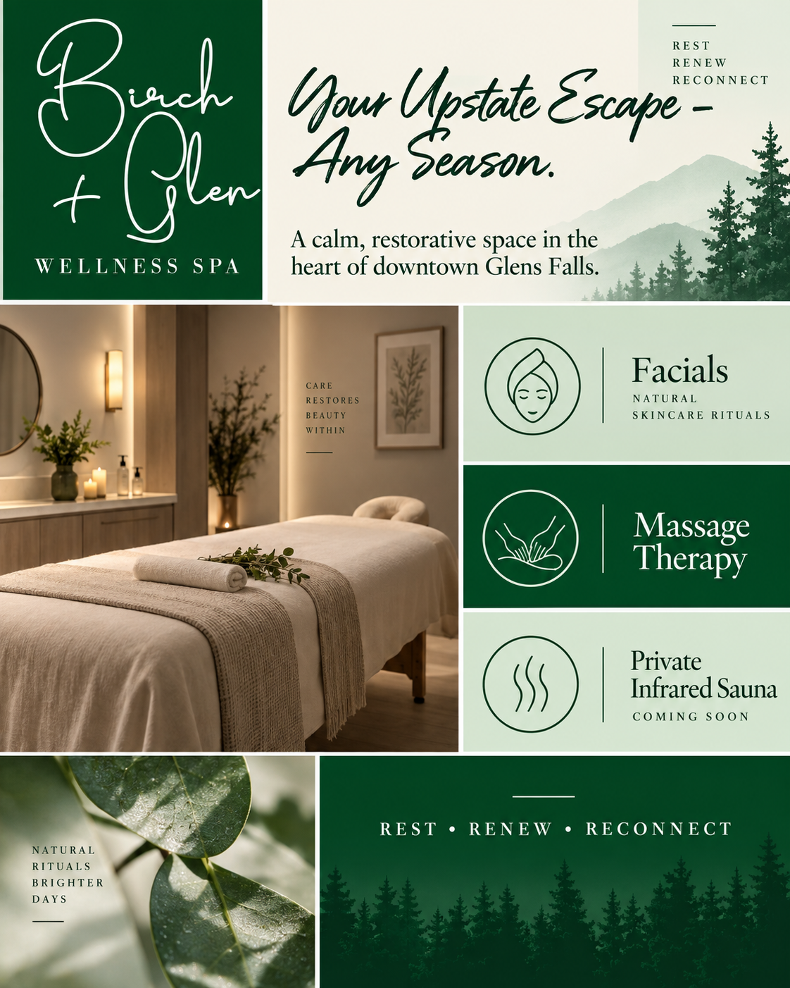 Social media graphic for 'Birch & Glen Wellness Spa'