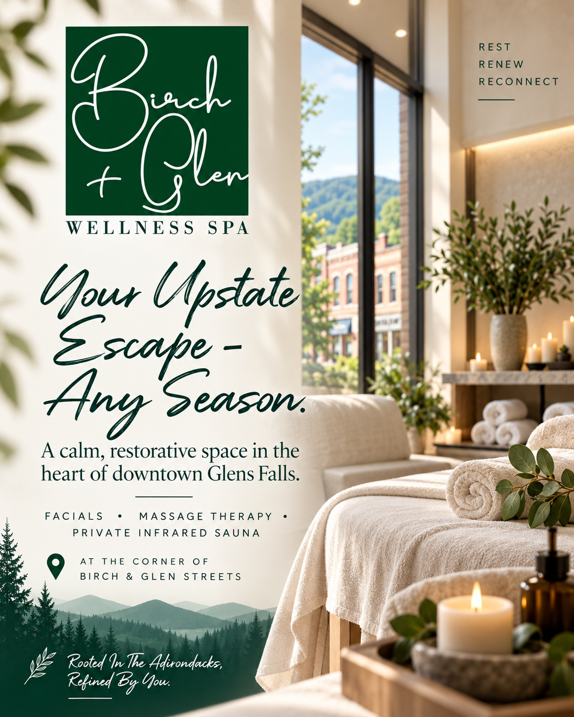 Social media graphic for 'Birch & Glen Wellness Spa'