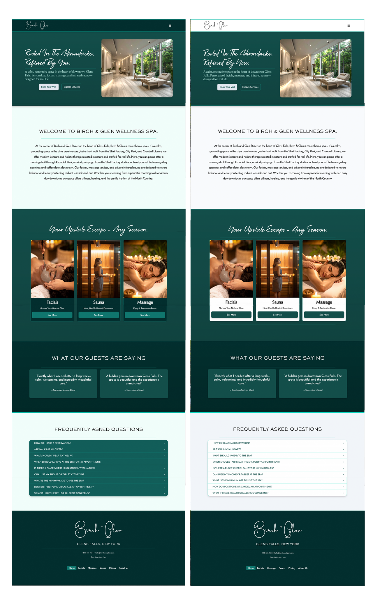 Screenshots of 'Birch & Glen' Website