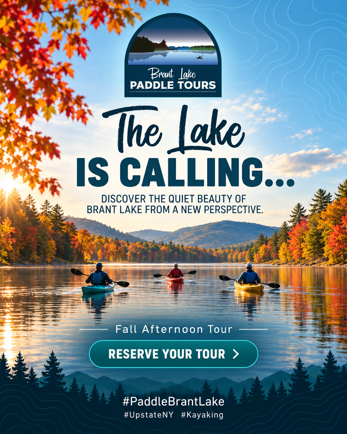Social media graphic for 'Brant Lake Paddle Tours'