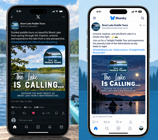 Social media graphic for 'Brant Lake Paddle Tours'