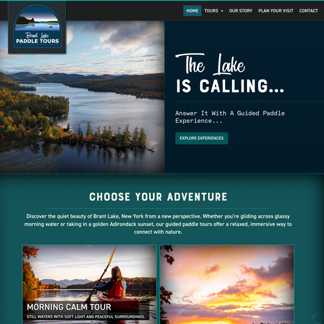 Image of Brant Lake Paddle Tours Website