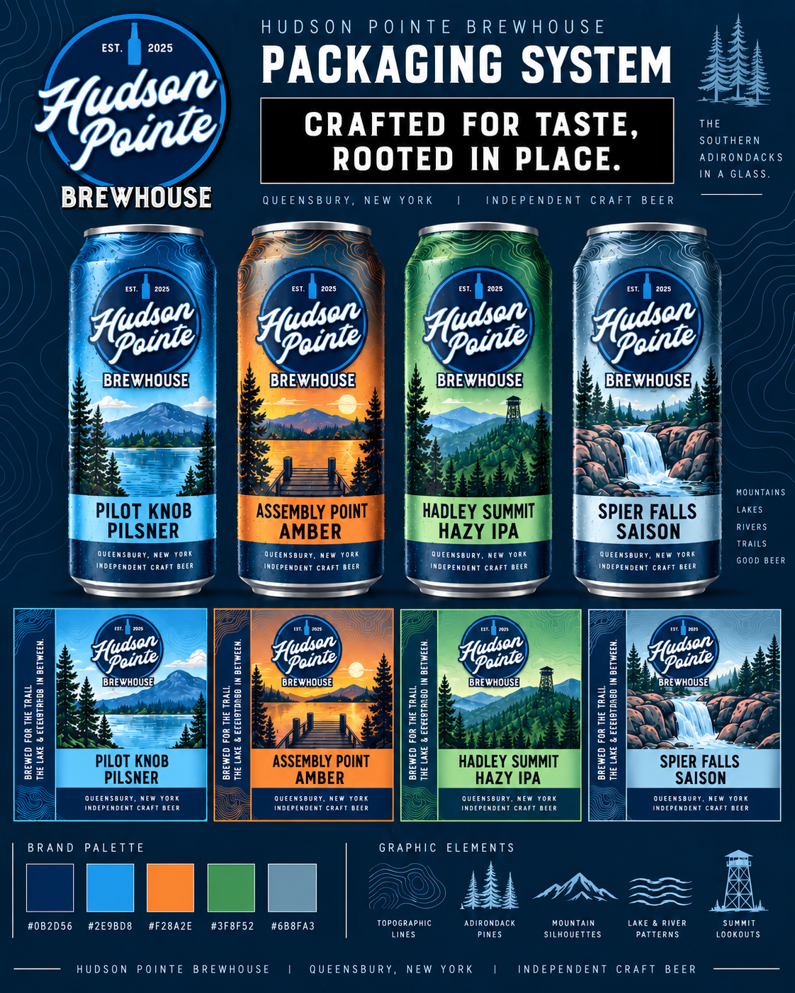 Packaging designs for 'Hudson Pointe Brewhouse'