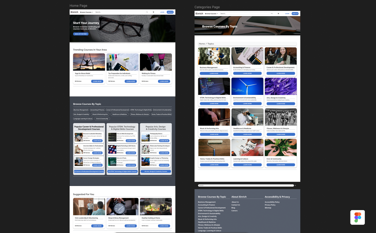 Image of Hi-Fi Screens for 'iEnrich' Website