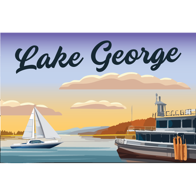 Illustration of Lake George, New York shore created with Generative Fill tool