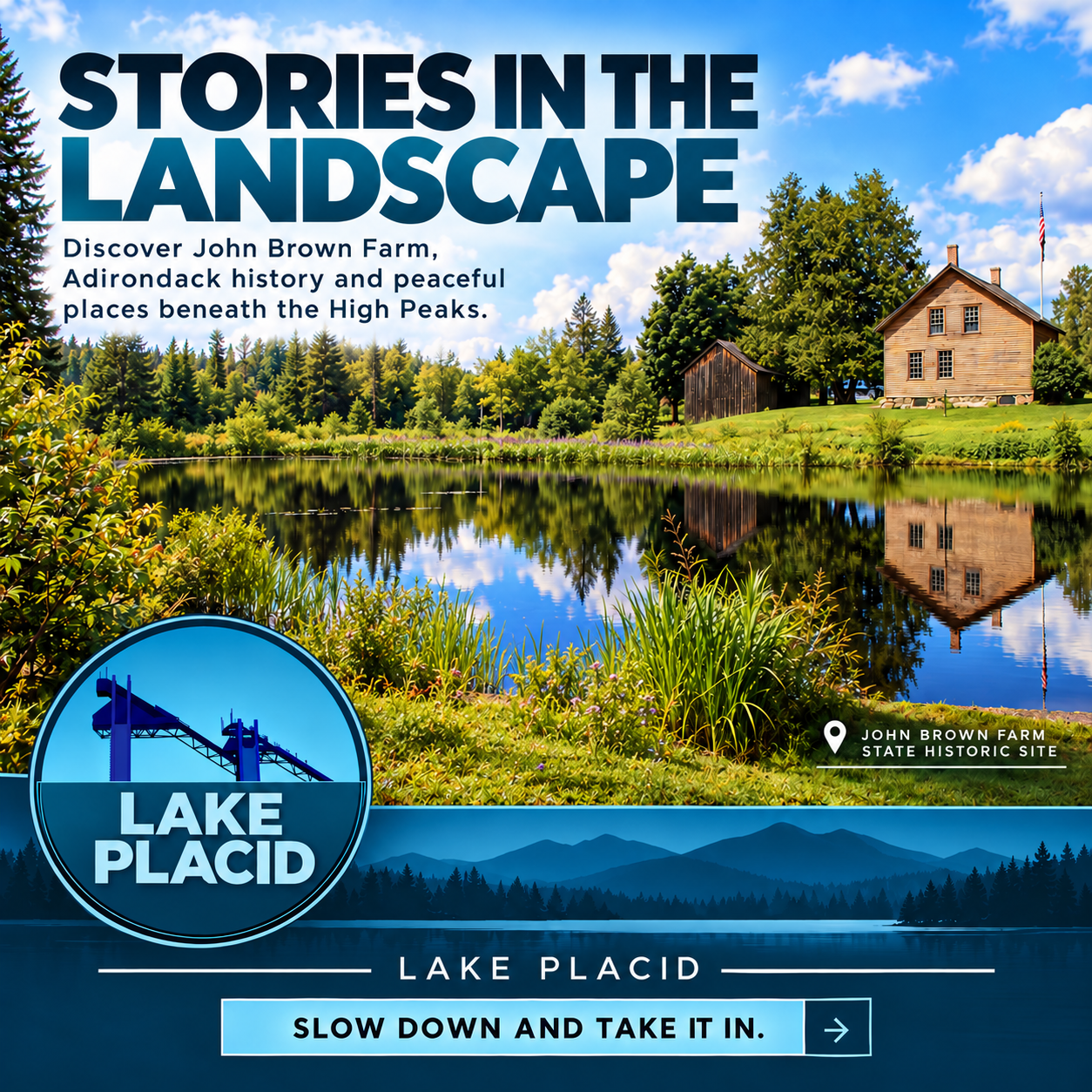 Social media graphic for Lake Placid Tourism Campaign