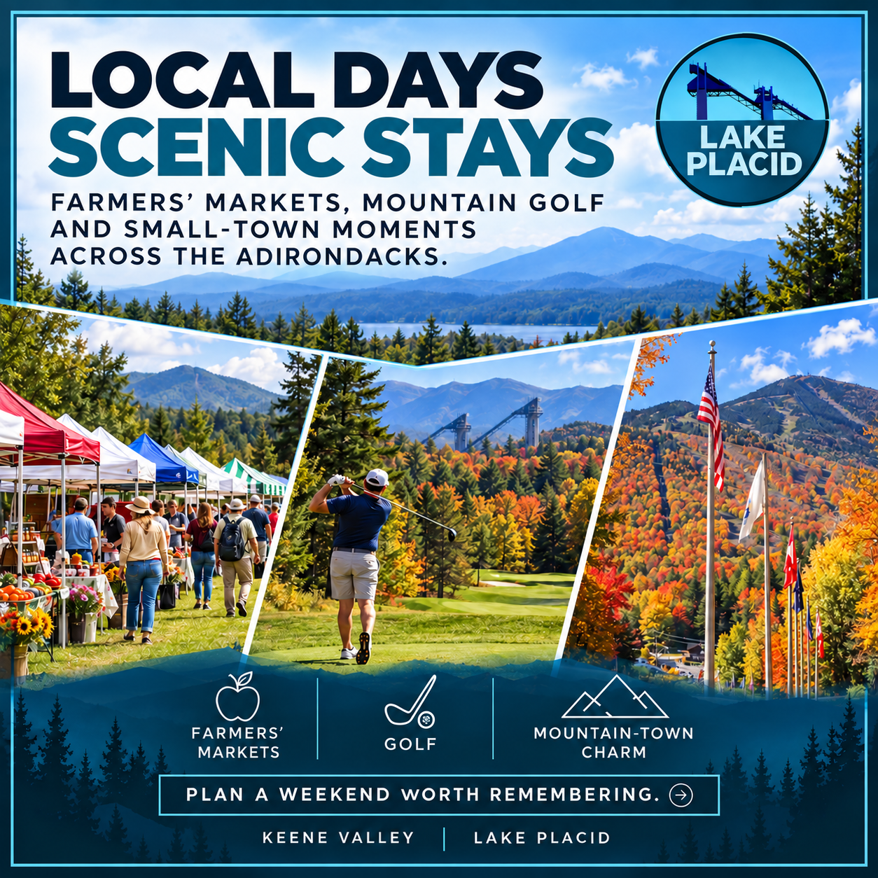 Social media graphic for Lake Placid Tourism Campaign